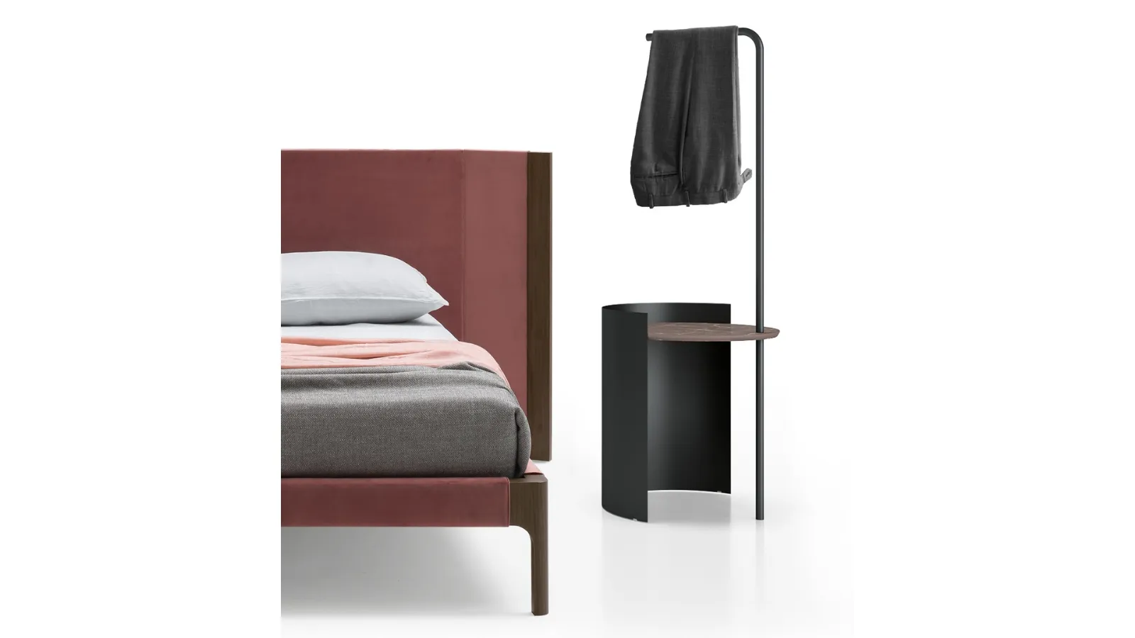Tavolino con servetto Leonardo con top in laminato Botticino e struttura in metallo di SantaLucia