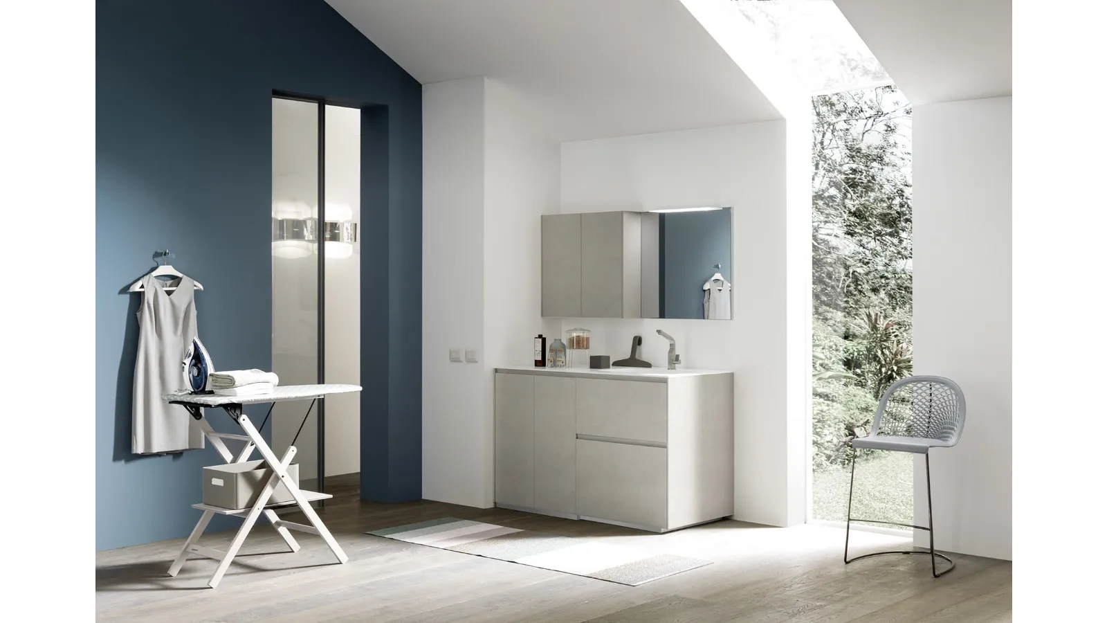 Mobile per lavanderia Laundry System C05 in laccato opaco bianco e melaminico cemento tortora di di Baxar