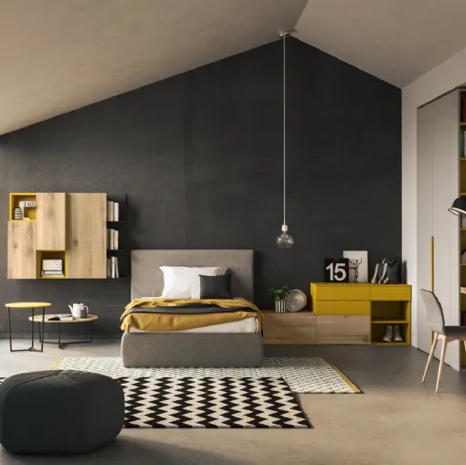 Cameretta componibile SET Y04 in melaminico, laccato e materico rovere nodato miele di Siloma
