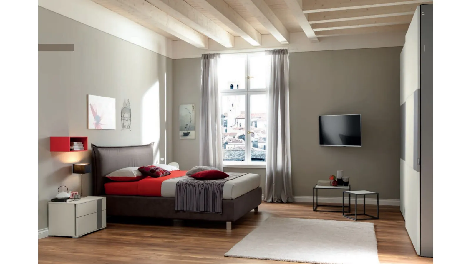 Letto con testiera in ecopelle Ardesia NC106 di Moretti Compact