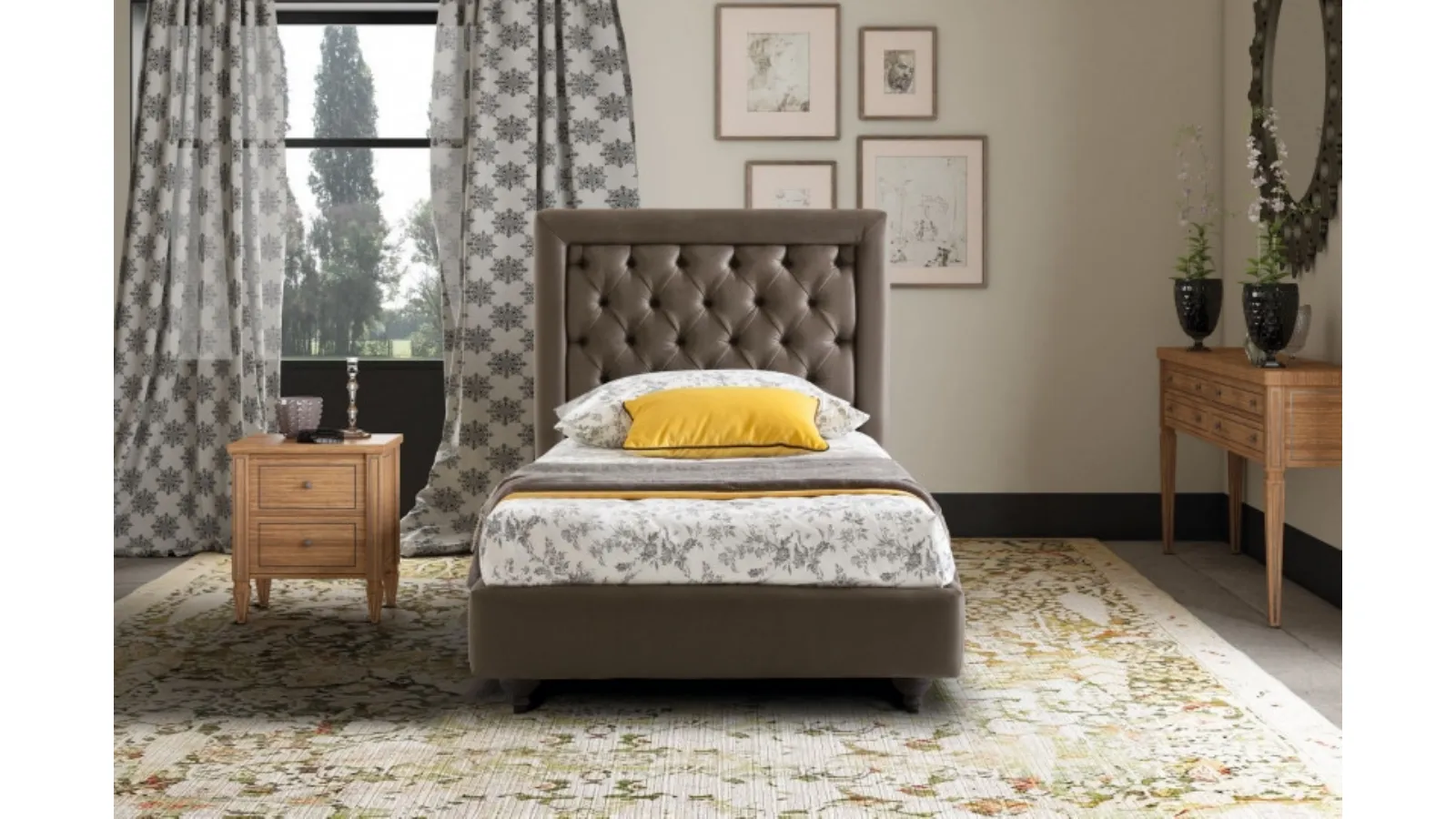 Letto singolo classico Monet con testiera trapuntata di Le Comfort