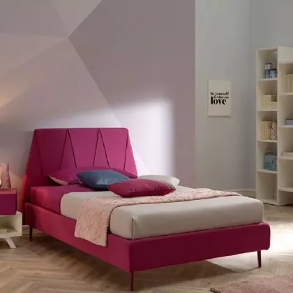Letto singolo imbottito con testiera in tessuto dalla forma trapezoidale SC210 di Moretti Compact