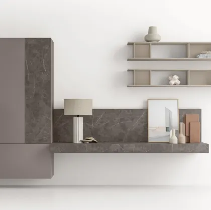 Parete Attrezzata GS304 in laccato opaco e melaminico effetto marmo grafite SantaLucia