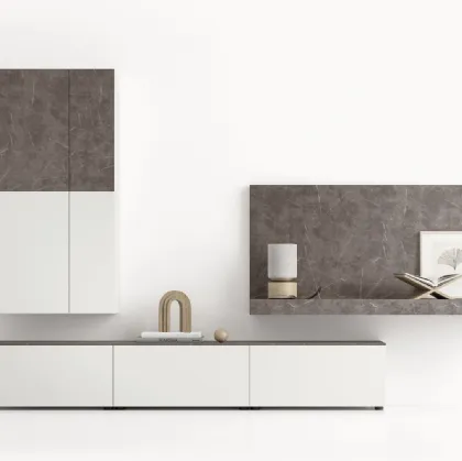 Parete Attrezzata GS307 in laccato opaco e finitura effetto marmo grafite di SantaLucia