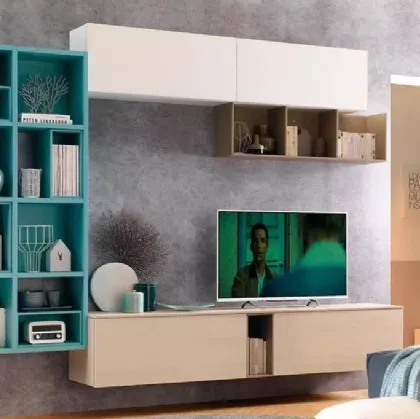 Parete attrezzata sospesa con libreria LV114 di Moretti Compact