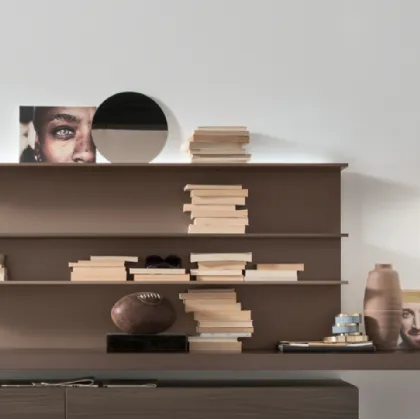 Parete Attrezzata Unix SU2112 in melaminico Rovere Thea e laccato opaco Bronzo, Castagno di Maronese Acf