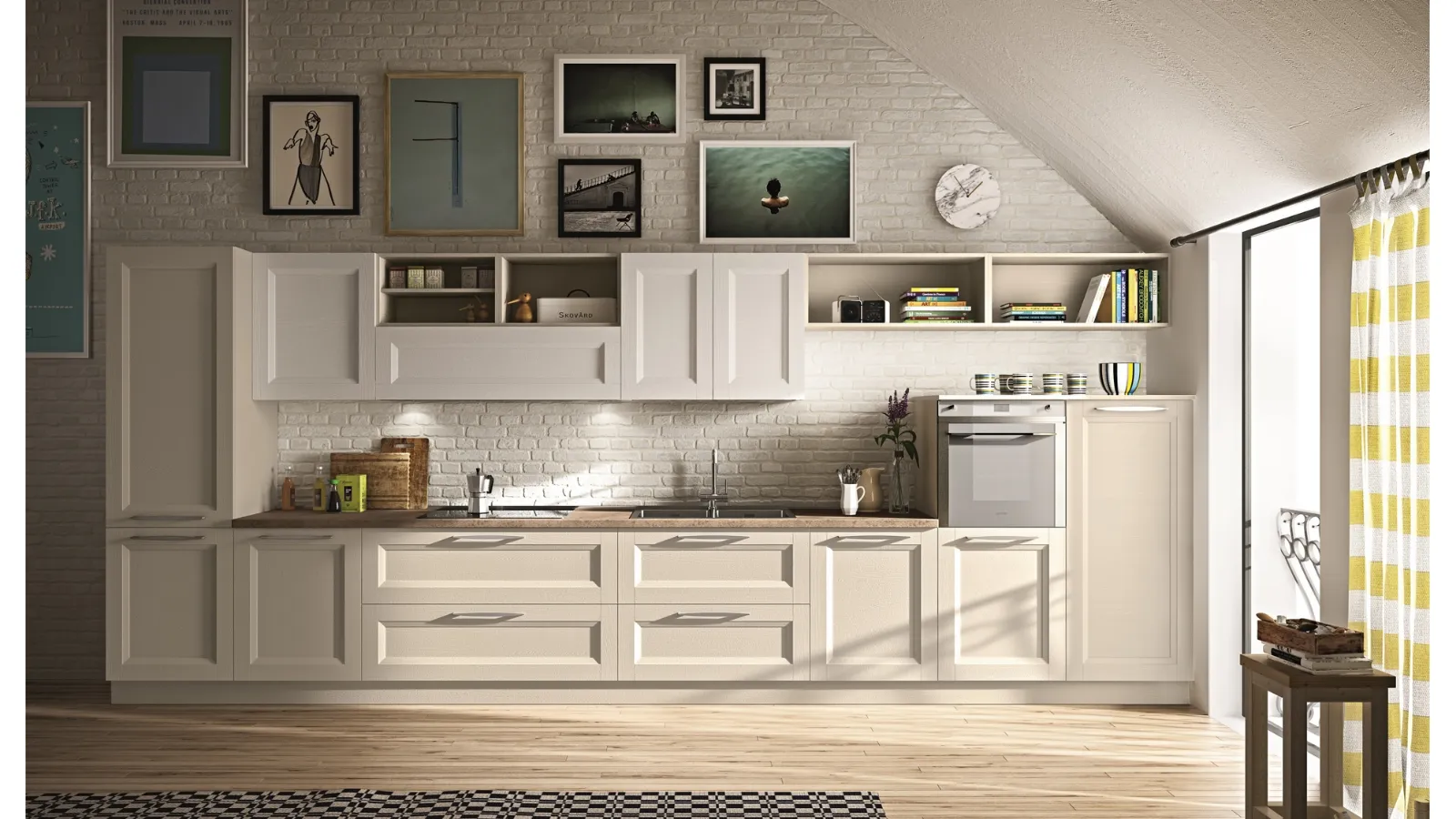 Cucina Classica lineare Alba 01 in legno laccato di Essebi