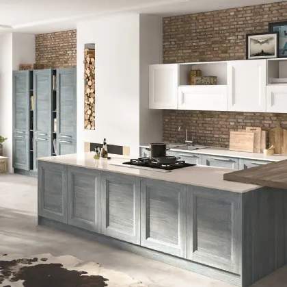 Cucina Classica con penisola Alba in Frassino finitura Denim di Essebi