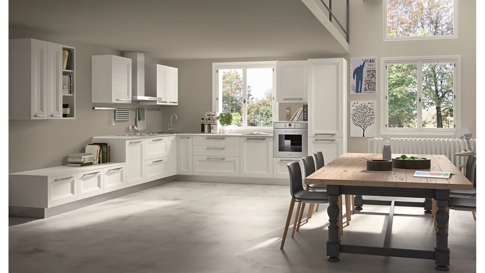 Cucina Classica angolare Alba in Frassino finitura Bianco di Essebi