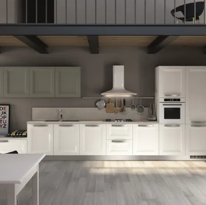 Cucina Classica lineare Alba in Frassino finitura Neve e Cemento di Essebi