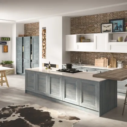 Cucina Classica con penisola Alba in Frassino finitura Denim di Essebi