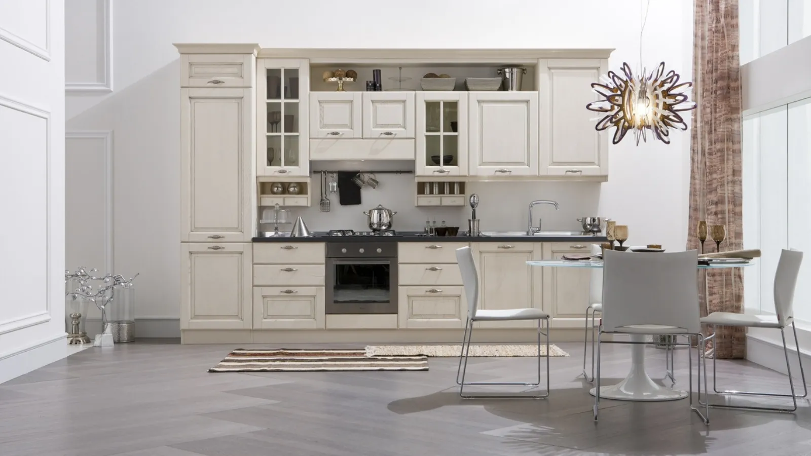 Cucina Classica lineare Memory in legno laccato Bianco antico di Veneta Cucine