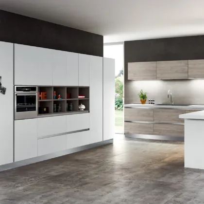 Cucina Moderna con penisola Avantgarde in laminato fenix Bianco e Rovere di Atra Cucine