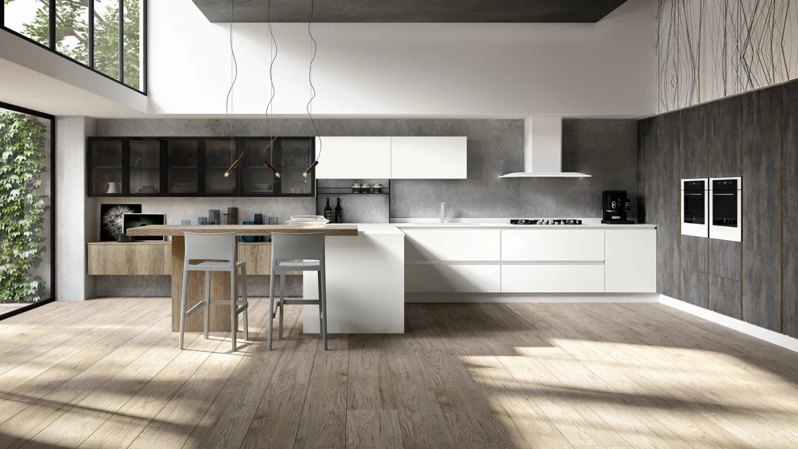 Cucina Moderna con penisola Lab Bianco Shiky di Atra Cucine