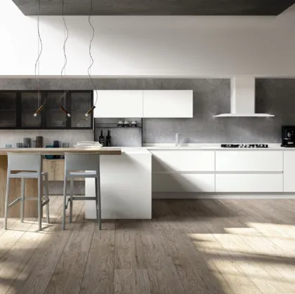 Cucina Moderna con penisola Lab Bianco Shiky di Atra Cucine