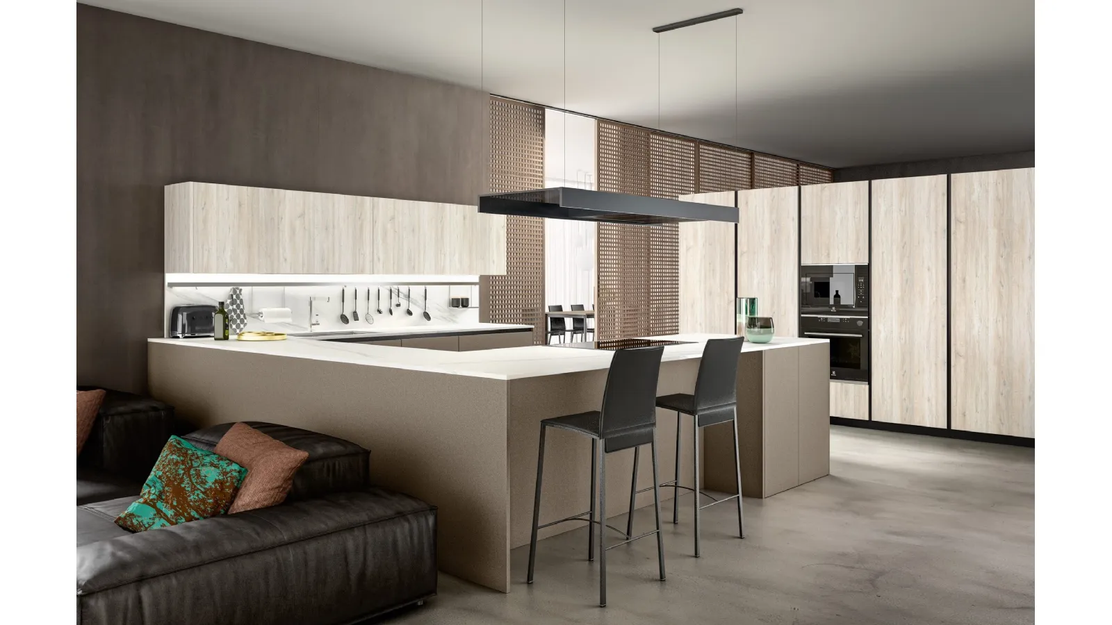 Cucina Moderna con penisola System 22 in laminato fenix Bronzo di Atra Cucine