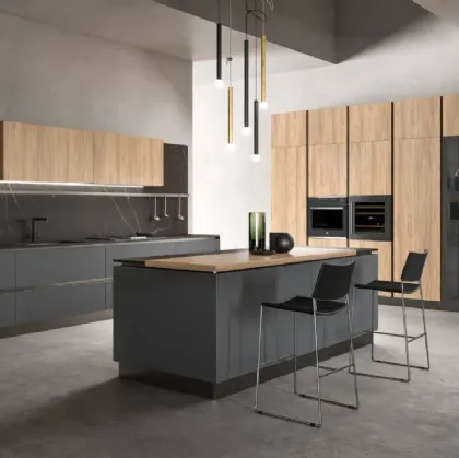 Cucina moderna System 22 Grigio Bromo e Olmo di Atra Cucine