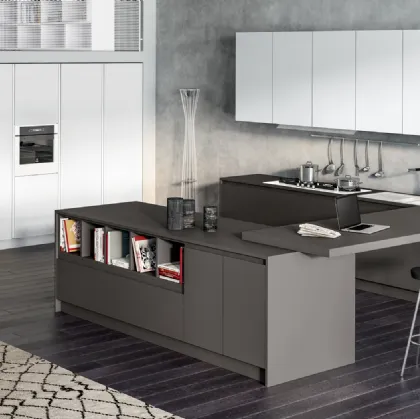 Cucina Moderna con penisola Avantgarde in laminato fenix Grigio Londra e Bianco di Atra Cucine