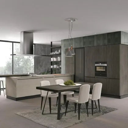 Cucina Moderna con penisola Clover 14 in Rovere e laccato opaco di Lube