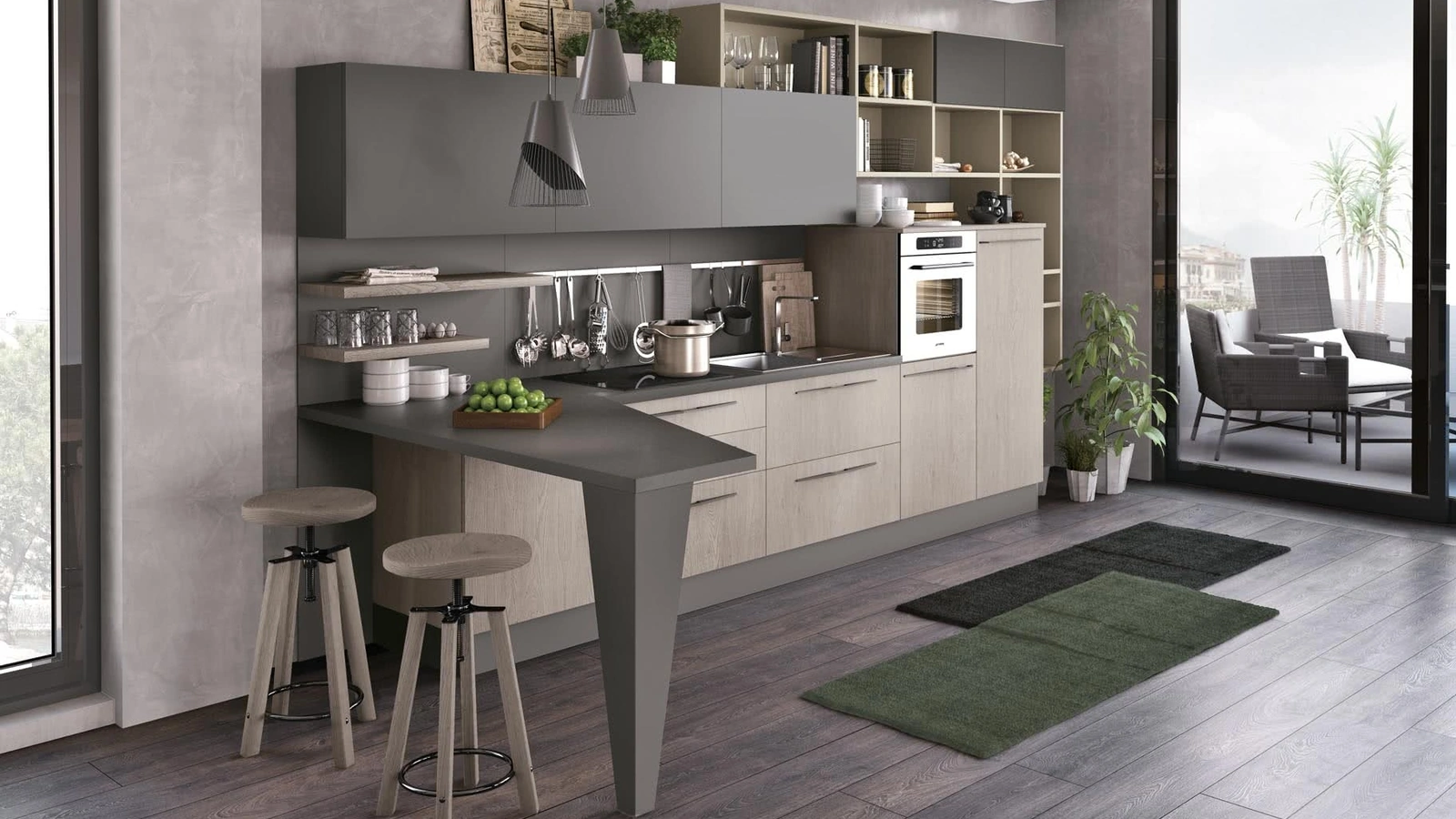 Cucina Moderna con penisola Clover 18 di Lube