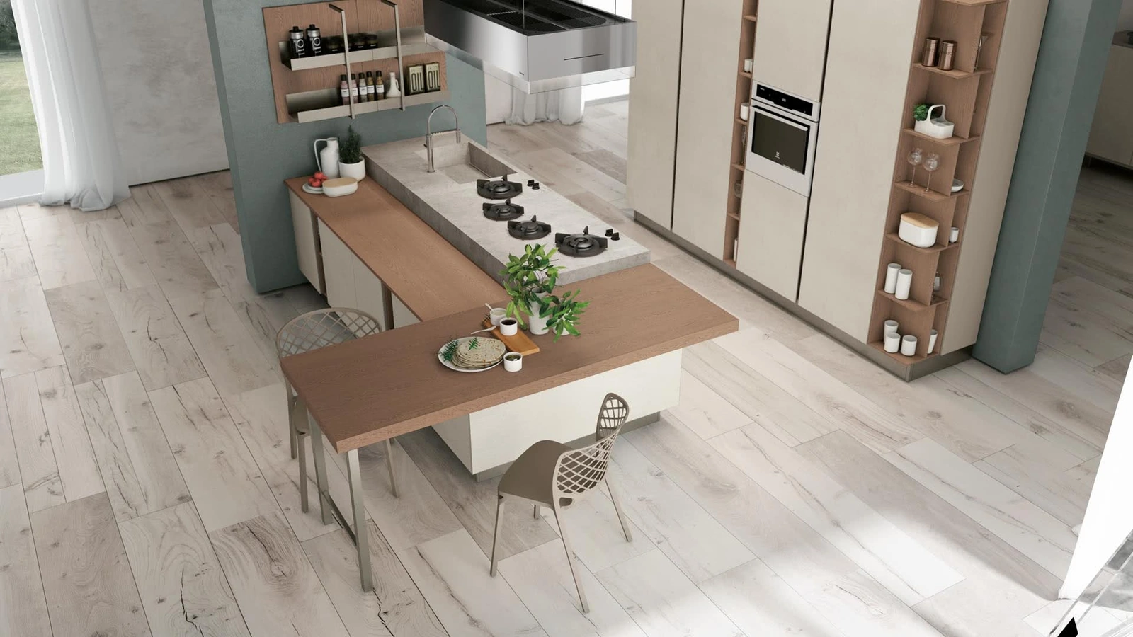 Cucina Moderna con penisola Clover 03 di Lube