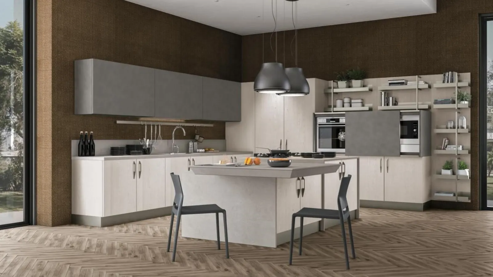 Cucina Moderna con isola Clover 19 di Lube