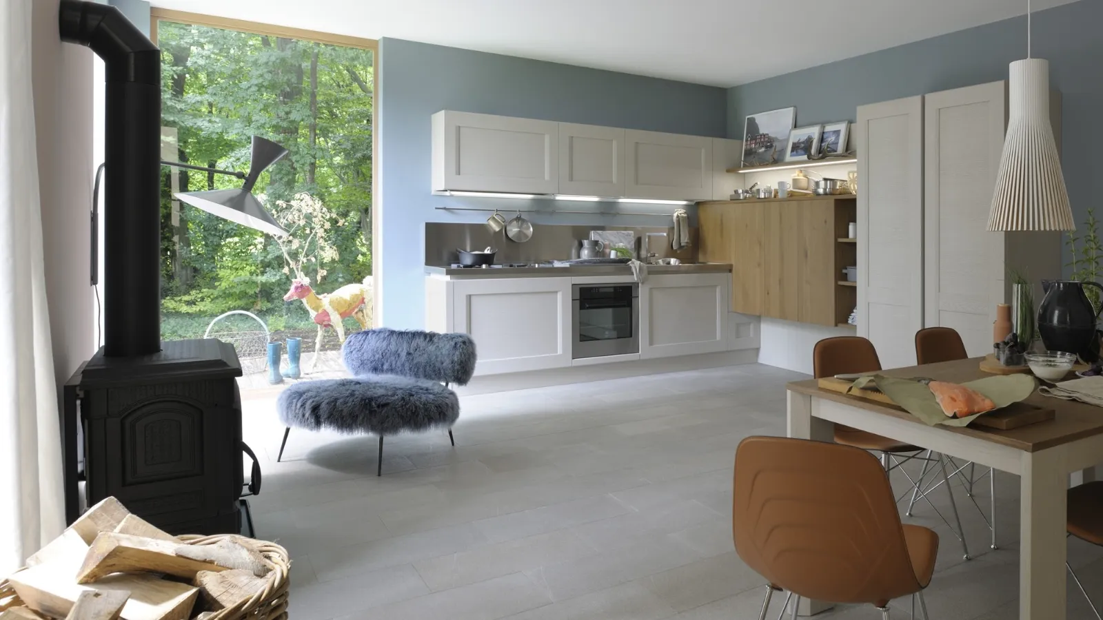 Cucina Moderna Dialogo Shellsystem in Rovere Bianco e Ambrato di Veneta Cucine