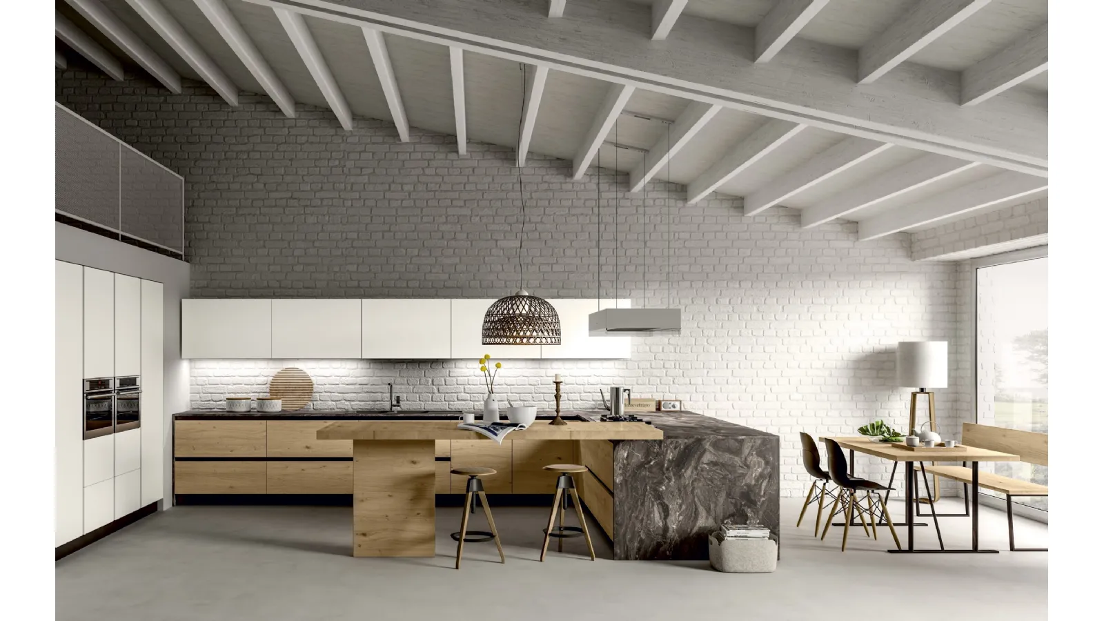 Cucina Moderna Essenza angolare con penisola di Atra Cucine