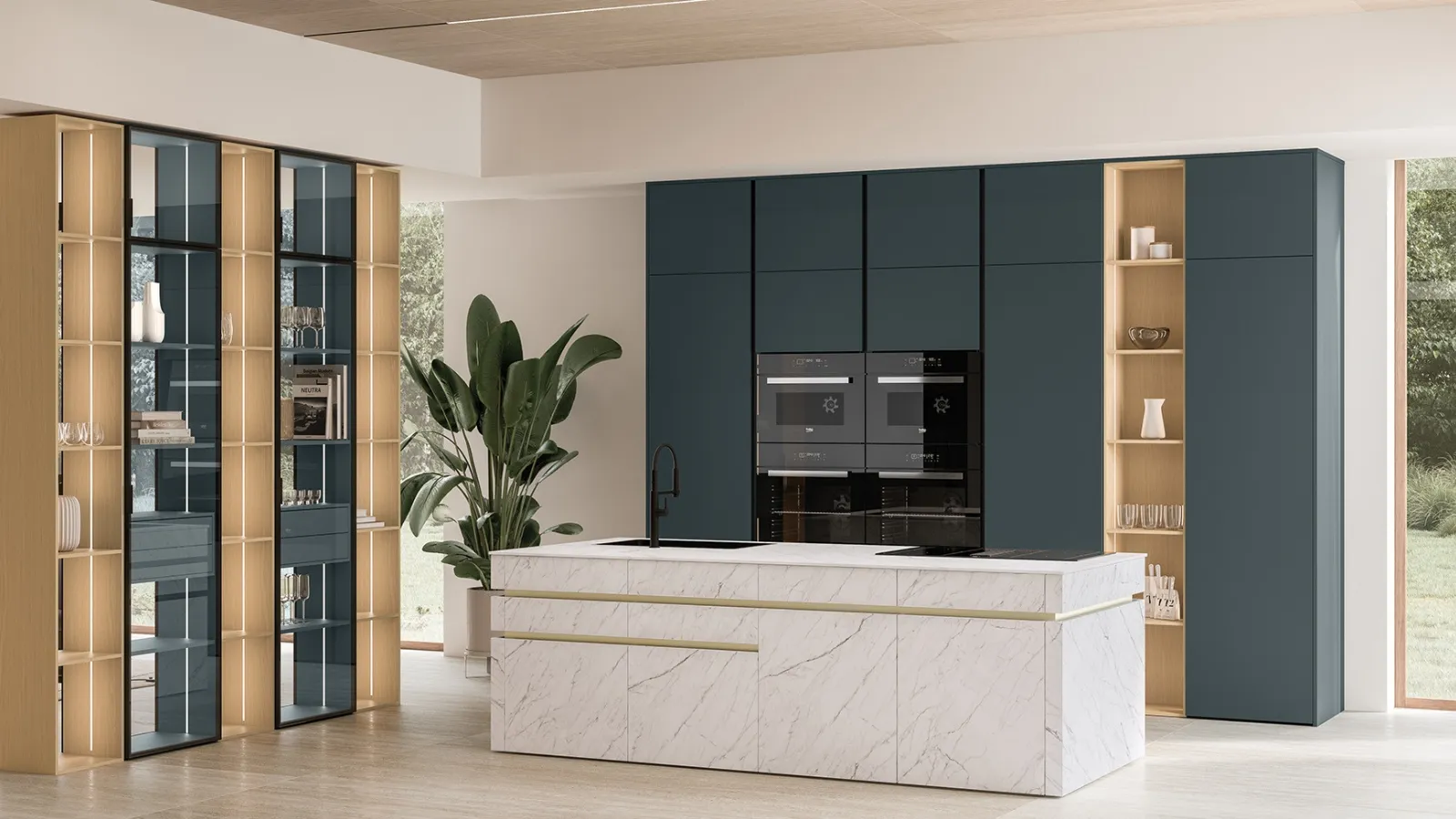 Cucina Moderna in laccato con isola in ceramica Iconica 06 di Veneta Cucine