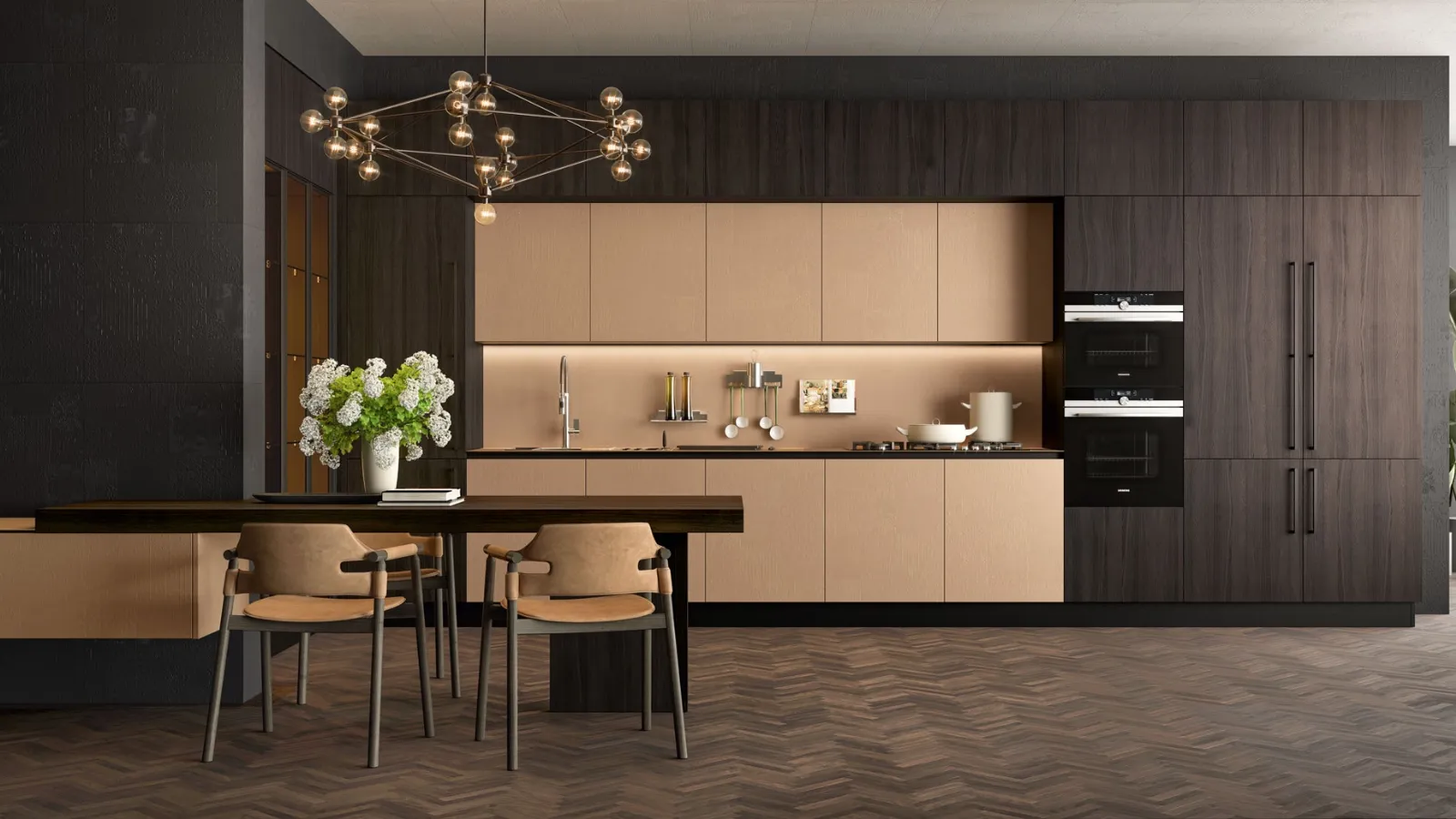 Cucina Moderna lineare Clover Design 03 in Gres e Rovere di Lube