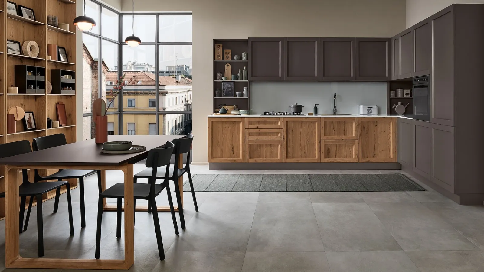 Cucina Moderna angolare Milano 03 in Rovere e laccato Grigio di Veneta Cucine