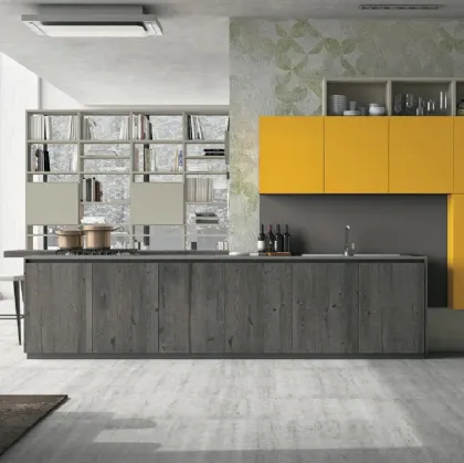 Cucina Moderna con penisola in Rovere e vetro Oltre 04 di Lube