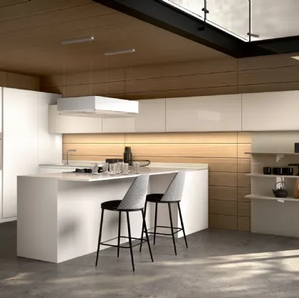Cucina Moderna con penisola Shine Bianco e Tortora di Atra Cucine
