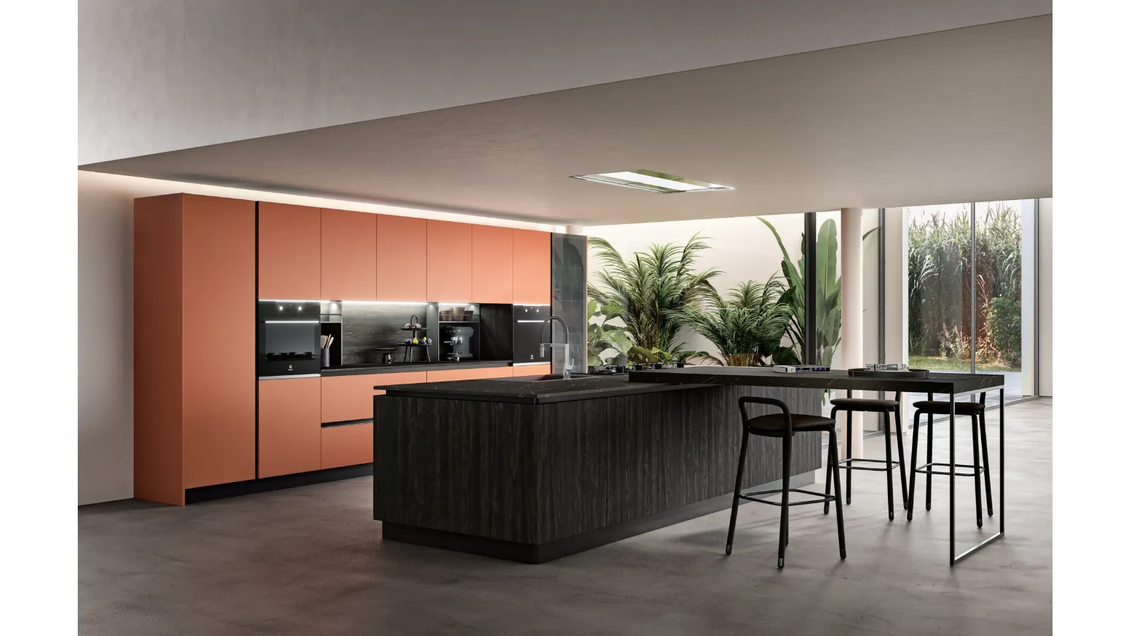 Cucina Moderna con isola Shine Rosso Mattone di Atra Cucine