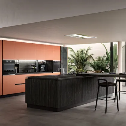 Cucina Moderna con isola Shine Rosso Mattone di Atra Cucine