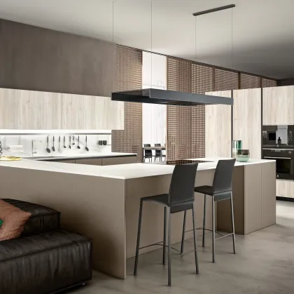 Cucina Moderna ad angolo System 22 in laminato Fenix Bronzo e Rovere Artico  di Atra Cucine