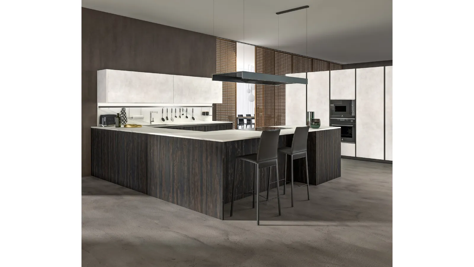 Cucina Moderna con penisola System 22 Jimnu Bruciato e Calce di Atra Cucine