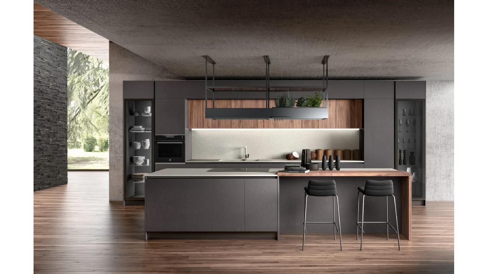 Cucina Moderna con isola System 22 Malta Grafite di Atra Cucine