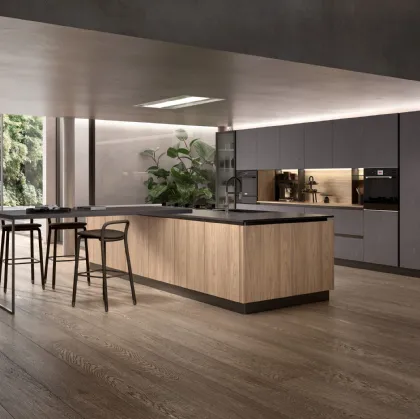 Cucina Moderna System 22 in HPL Olmo Naturale e Fenix di Atra Cucine