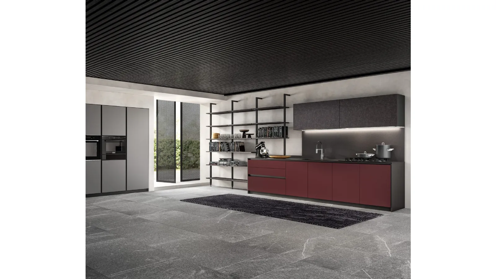 Cucina Moderna System 22 in laminato Fenix Rosso Jaipur e Pietra Nera di Atra Cucine