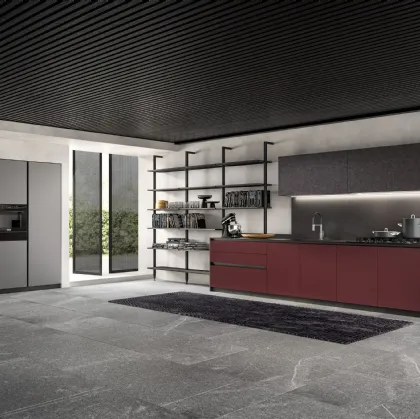 Cucina Moderna System 22 in laminato Fenix Rosso Jaipur e Pietra Nera di Atra Cucine