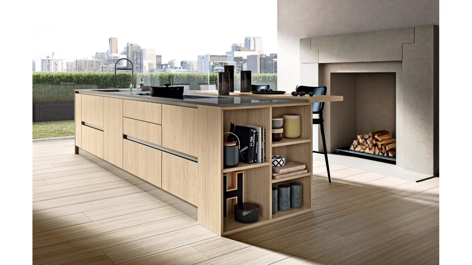 Cucina Moderna con isola System 22 Rovere Biondo di Atra Cucine