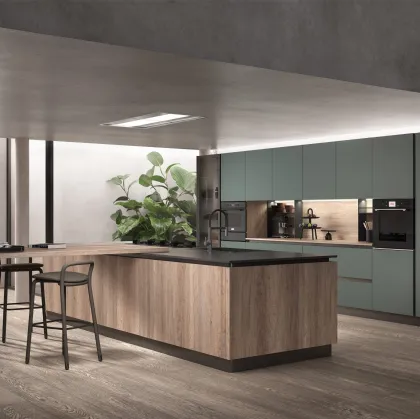 Cucina Moderna System 22 Verde e Rovere di Atra Cucine