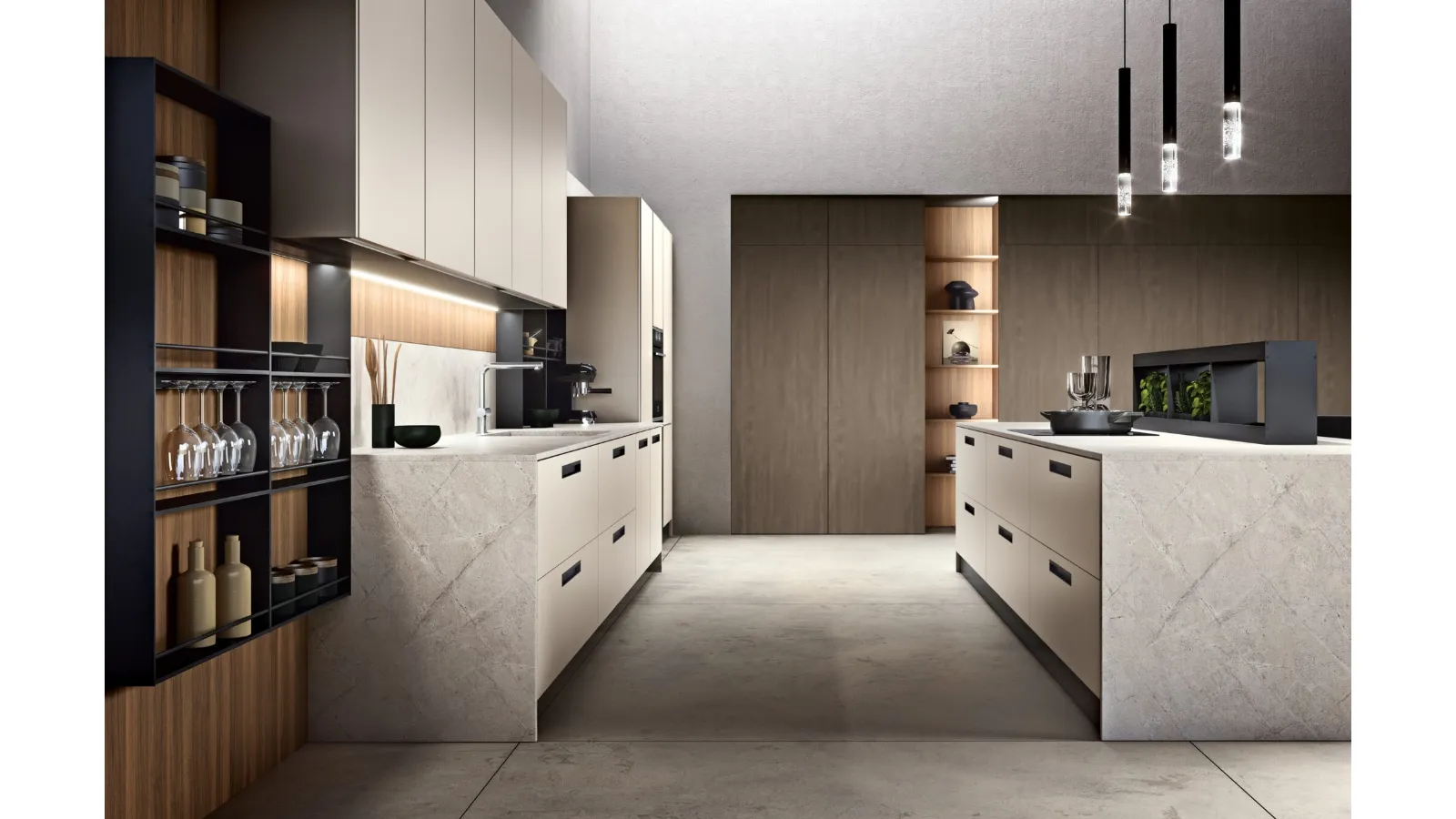 Cucina Moderna System 22 PET Sahara con isola di Atra Cucine