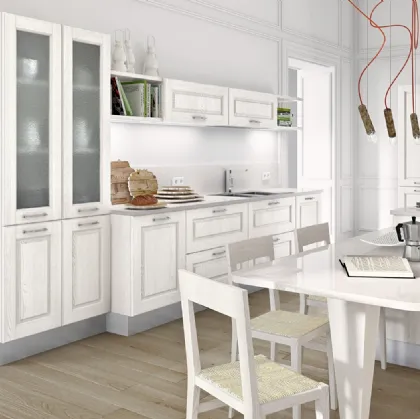 Cucina Shabby Chic lineare Maya in Frassino massello finitura Bianco di Atra Cucine