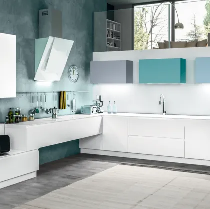 Cucina Moderna angolare Avantgarde in laminato fenix Bianco con pensili colorati di Atra Cucine