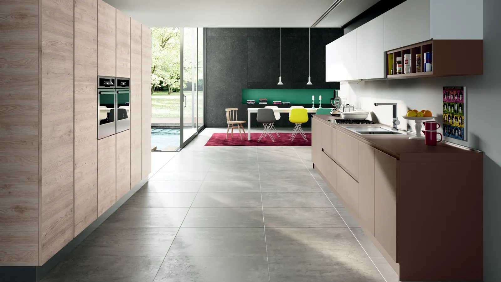 Cucina su misura lineare Avantgarde in laminato fenix Castoro Ottawa e Rovere naturale di Atra Cucine