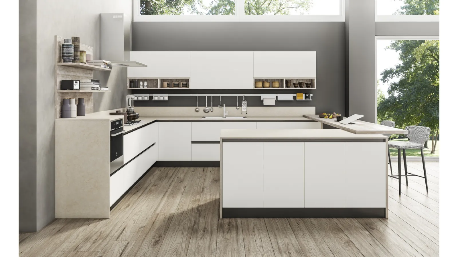 Cucina su misura ad angolo con penisola System 22 Dream Bianco di Atra Cucine