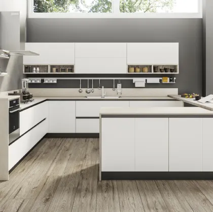 Cucina su misura ad angolo con penisola System 22 Dream Bianco di Atra Cucine